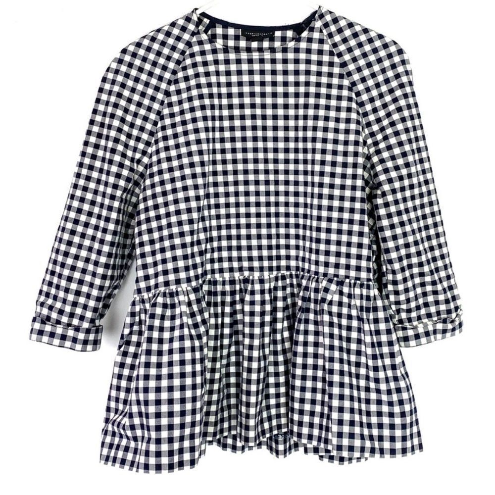 Victoria Beckham Black and White Gingham Peplum Blouse